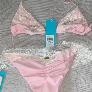 Beach Bunny Lady Lace Pink Bikini NWT